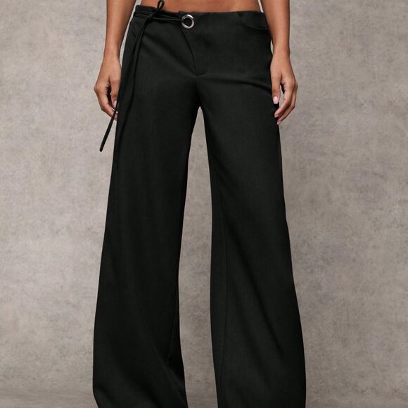 Black Casual Women's Wide-Leg Trousers - Picture 2 of 6